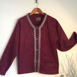 Sierra Sport Mohair Blend Nordic Fair Isle Cardigan Sweater Lg Vintage 90s Ski